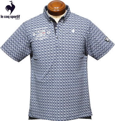 ルコックゴルフ　メンズ　ボタンダウン半袖ポロシャツ　QGMVJA06　ネイビー