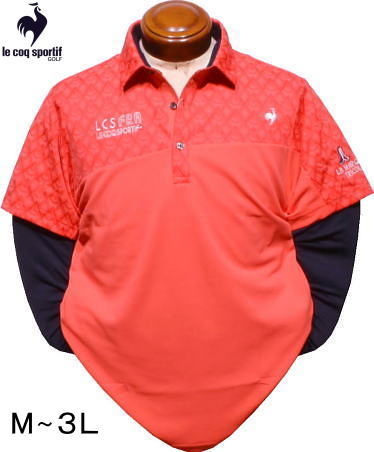 ルコックゴルフ　メンズ　インナー付き半袖ポロシャツ　QGMXJA00W　レッド
