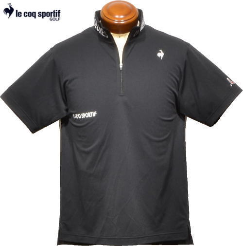 ルコックゴルフ　メンズ　ハーフジップ半袖ポロシャツ　QGMXJA15　ブラック