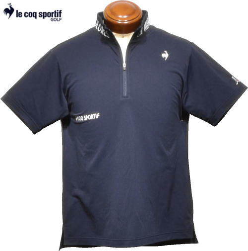 ルコックゴルフ　メンズ　ハーフジップ半袖ポロシャツ　QGMXJA15　ネイビー