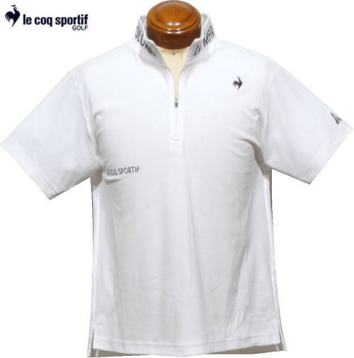 ルコックゴルフ　メンズ　ハーフジップ半袖ポロシャツ　QGMXJA15　ホワイト