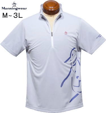 マンシングウェア　メンズ　ハーフジップ半袖ポロシャツ　MGMXJA09　ホワイトブルー