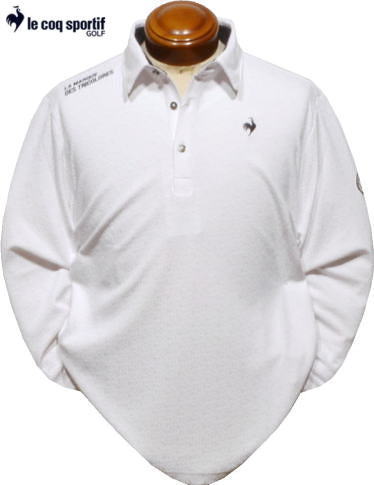 ルコックゴルフ　メンズ　長袖ポロシャツ　QGMWJB05　ホワイト
