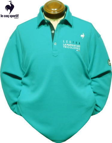 ルコックゴルフ　メンズ　長袖ポロシャツ　QGMWJB13　ブルーグリーン