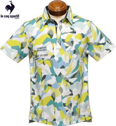 ルコックゴルフ　メンズ　半袖ポロシャツ　QGMVJA01　ライム