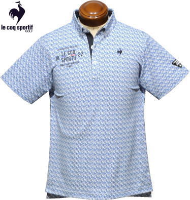 ルコックゴルフ　メンズ　ボタンダウン半袖ポロシャツ　QGMVJA06　ブルー