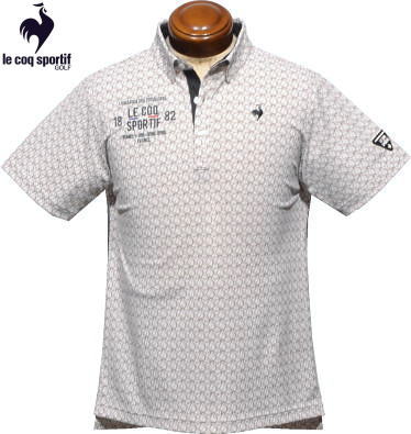 ルコックゴルフ　メンズ　ボタンダウン半袖ポロシャツ　QGMVJA06　ホワイトグレー