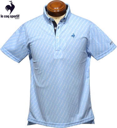 ルコックゴルフ　メンズ　ボタンダウン半袖ポロシャツ　QGMVJA07　ブルー