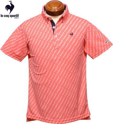 ルコックゴルフ　メンズ　ボタンダウン半袖ポロシャツ　QGMVJA07　サーモンピンク