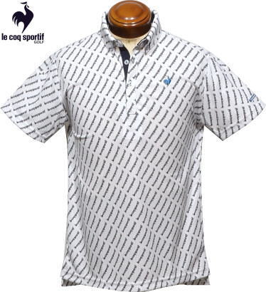 ルコックゴルフ　メンズ　ボタンダウン半袖ポロシャツ　QGMVJA07　ホワイト