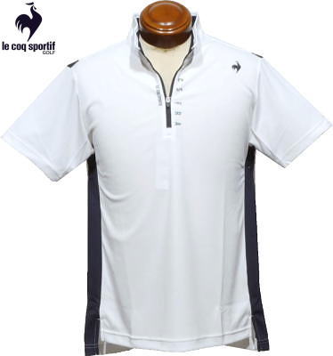 ルコックゴルフ　メンズ　ハーフジップ半袖シャツ　QGMVJA17　ホワイト紺