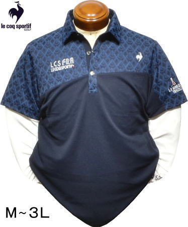 ルコックゴルフ　メンズ　インナー付き半袖ポロシャツ　QGMXJA00W　ネイビー