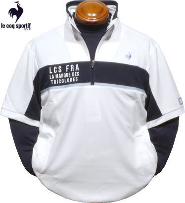 ルコックゴルフ　メンズ　インナー付き半袖トレーナー　QGMWJL50W　ホワイト紺