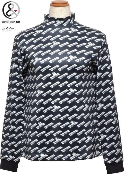 アンパスィ レディース モックネック長袖シャツ AFF9255X8 ネイビー
