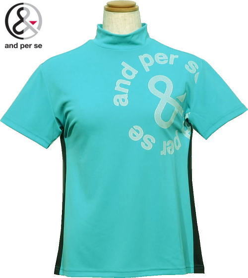 アンパスィ レディース モックネック半袖シャツ AFS9565V9 ターコイズ