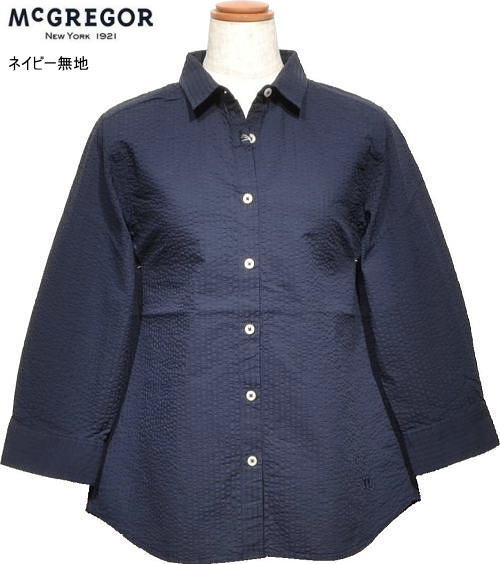 マックレガー　レディース　七分袖シャツ　311156501　ネイビー無地