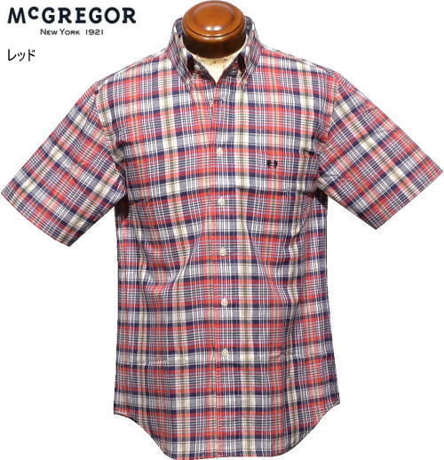 マックレガー　メンズ　ボタンダウン半袖シャツ　111166106　レッド