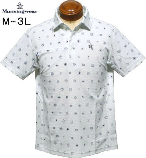 マンシングウェア　メンズ　半袖ポロシャツ　MGMXJA13　ホワイトブルー