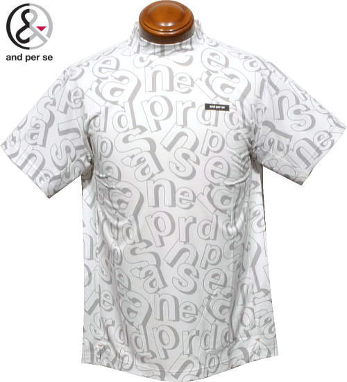 アンパスィ　メンズ　モックネック半袖シャツ　AMS9524X4　ホワイト